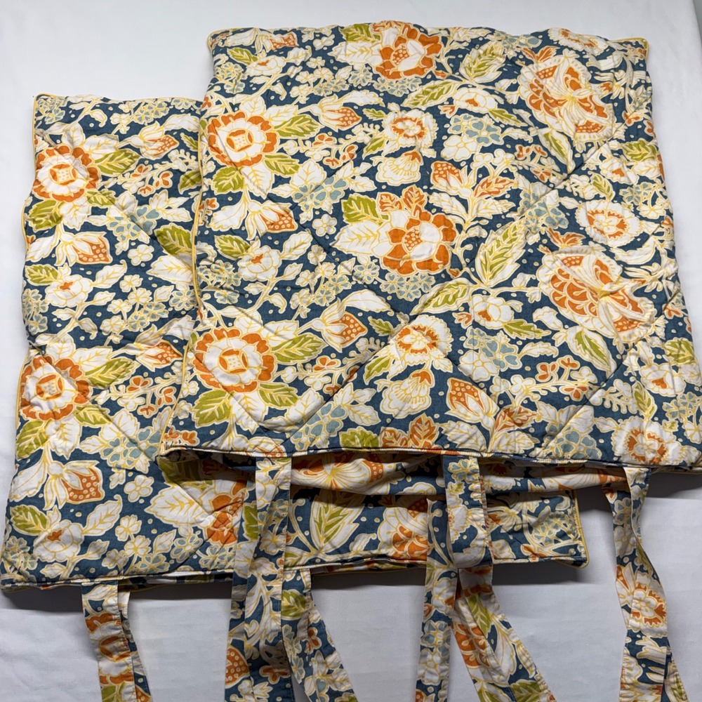 Pottery Barn Maggie Floral Euro Sham Pair Blue Orange Cottage Grandmillennial